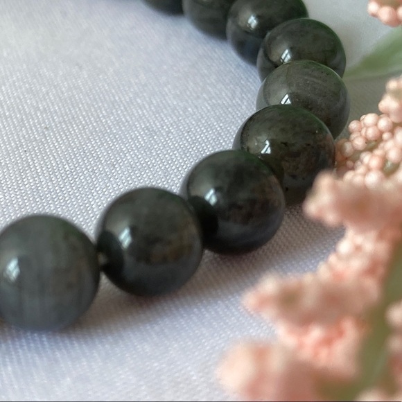 NATURAL Labradorite Stretch Beaded Bracelet 7” - Picture 4 of 11
